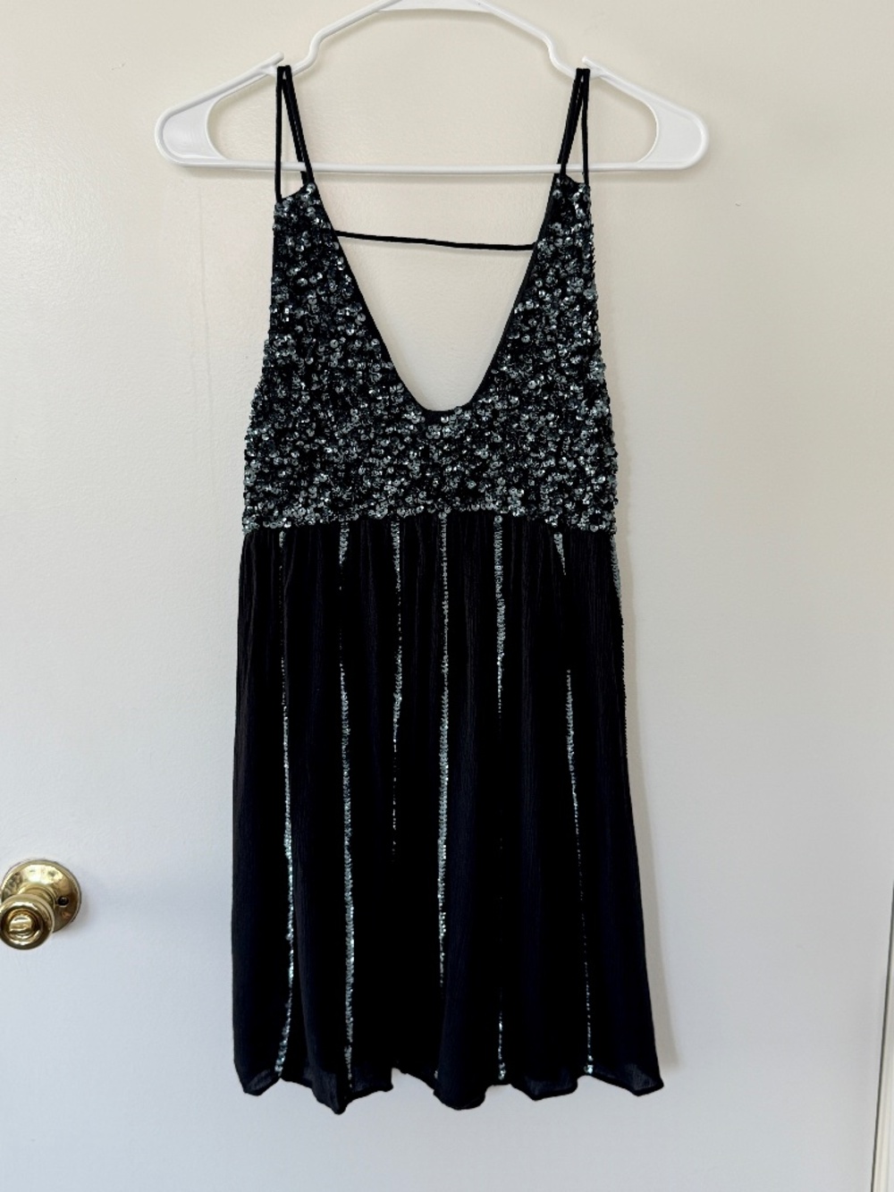 Free People Intimately Glitter Girl Mini Sequin Dress Strappy Back Black S